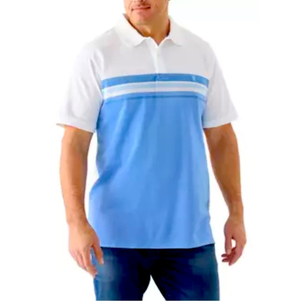 IZOD- Men's Blue and White Polo Shirt. Size L